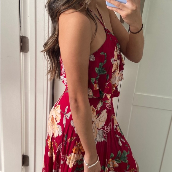Floral maxi - red with slit - Picture 3 of 3